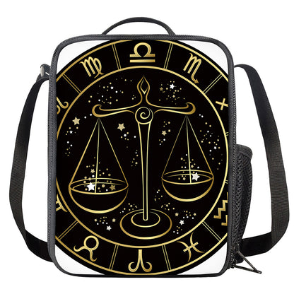 Gold And Black Libra Sign Print Crossbody Lunch Bag