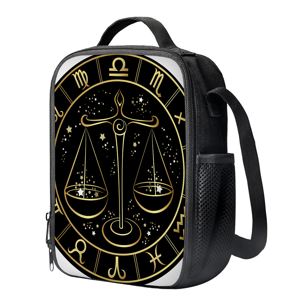 Gold And Black Libra Sign Print Crossbody Lunch Bag