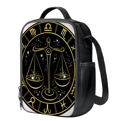 Gold And Black Libra Sign Print Crossbody Lunch Bag