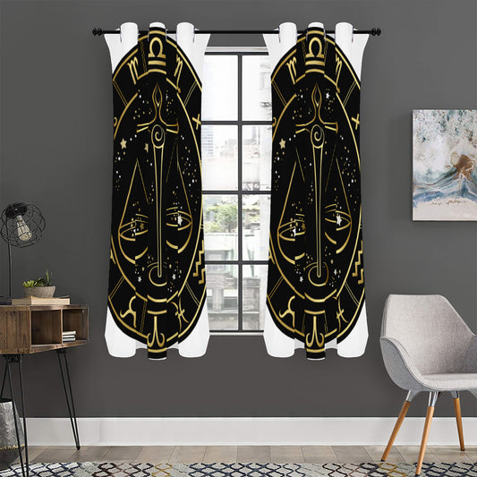 Gold And Black Libra Sign Print Curtain