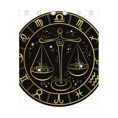 Gold And Black Libra Sign Print Curtain