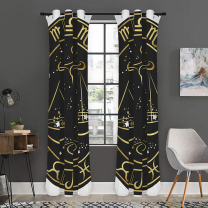 Gold And Black Libra Sign Print Curtain