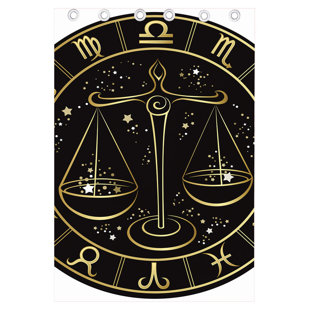 Gold And Black Libra Sign Print Curtain