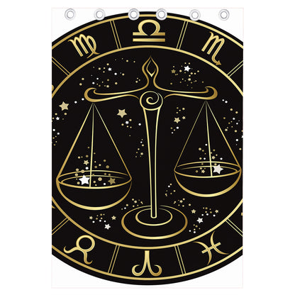 Gold And Black Libra Sign Print Curtain