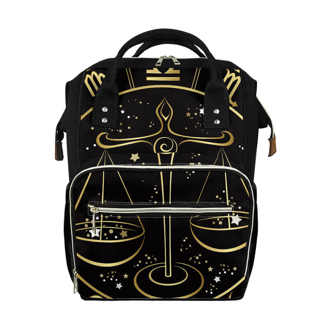 Gold And Black Libra Sign Print Diaper Bag