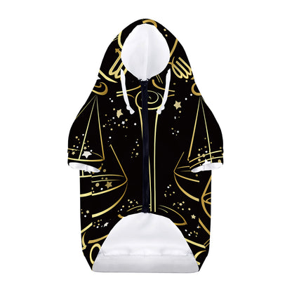 Gold And Black Libra Sign Print Dog Zip Up Hoodie