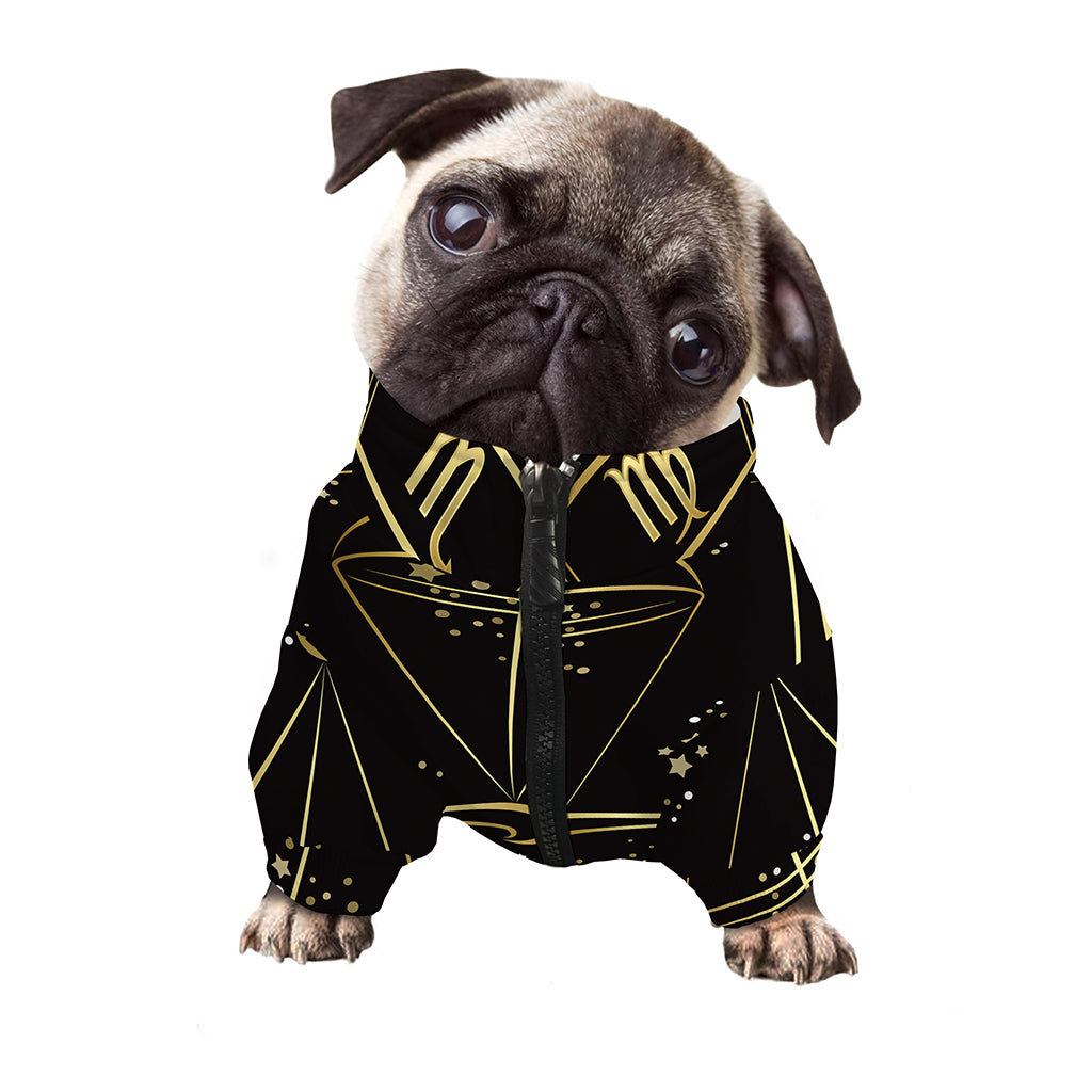 Gold And Black Libra Sign Print Dog Zip Up Jacket