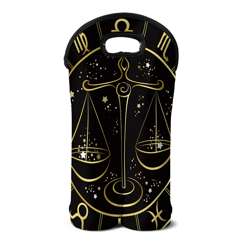 Gold And Black Libra Sign Print Double Neoprene Wine Tote