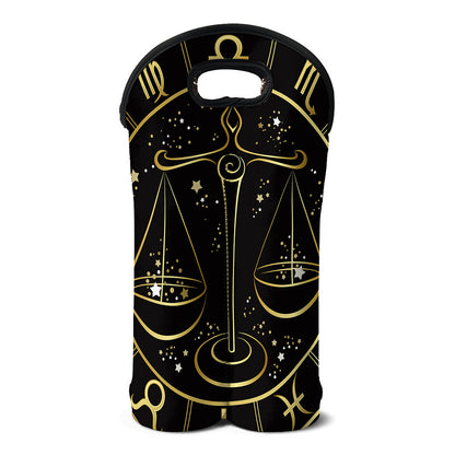 Gold And Black Libra Sign Print Double Neoprene Wine Tote