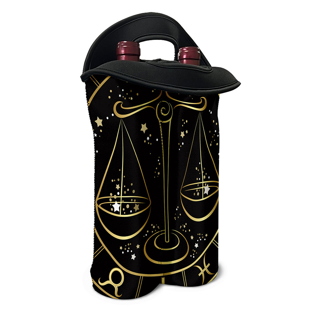 Gold And Black Libra Sign Print Double Neoprene Wine Tote