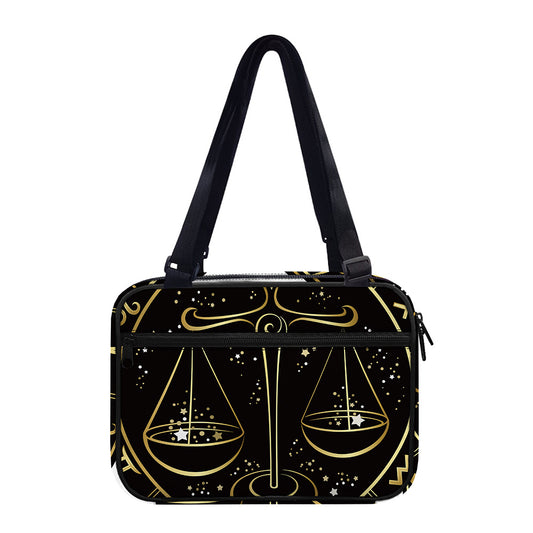 Gold And Black Libra Sign Print Double Strap Bible Bag