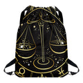 Gold And Black Libra Sign Print Drawstring Backpack