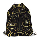 Gold And Black Libra Sign Print Drawstring Bag