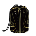 Gold And Black Libra Sign Print Drawstring Makeup Bag