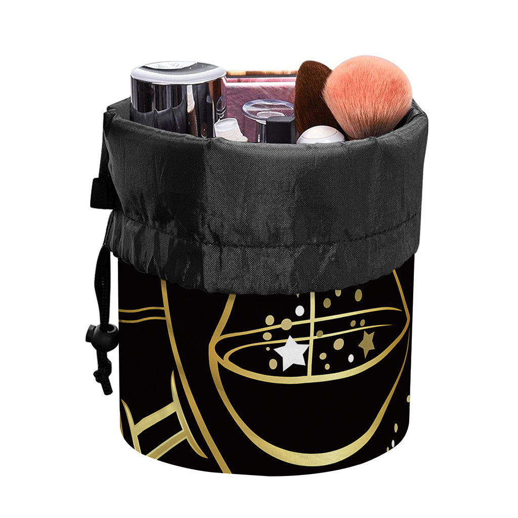 Gold And Black Libra Sign Print Drawstring Makeup Bag