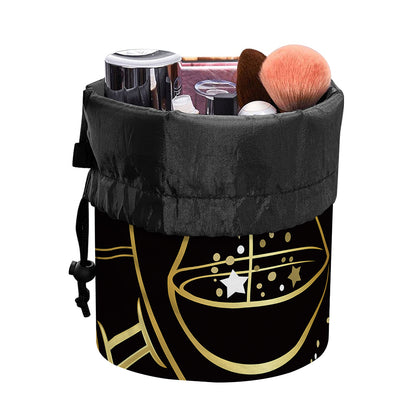Gold And Black Libra Sign Print Drawstring Makeup Bag