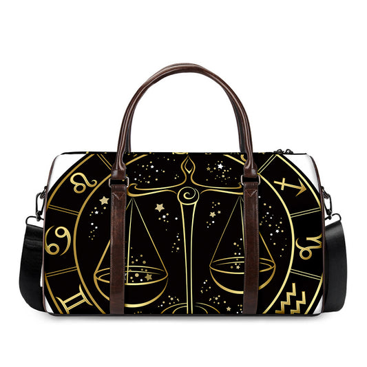Gold And Black Libra Sign Print Duffle Bag
