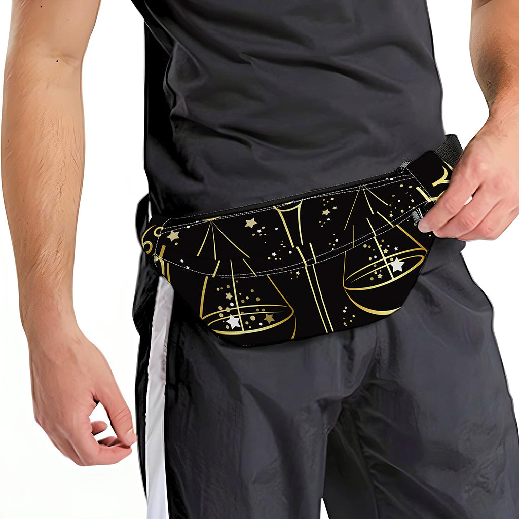 Gold And Black Libra Sign Print Fanny Pack