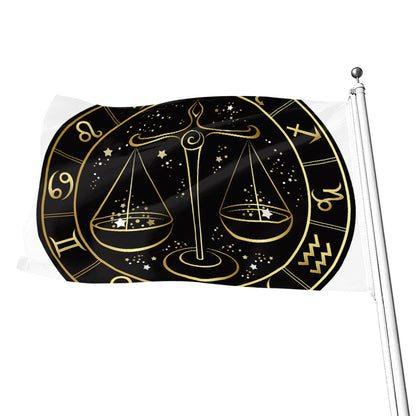 Gold And Black Libra Sign Print Flag