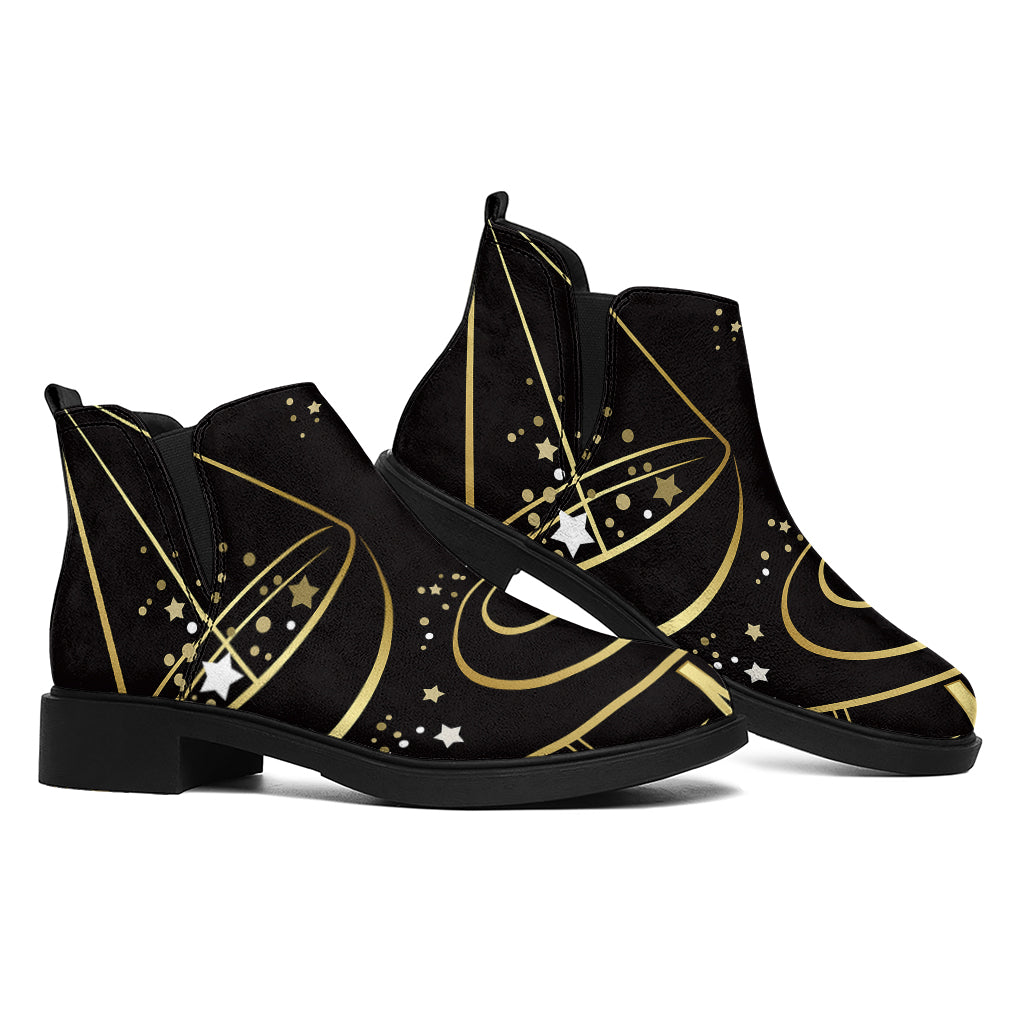 Gold And Black Libra Sign Print Flat Ankle Boots