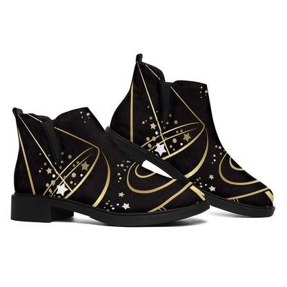 Gold And Black Libra Sign Print Flat Ankle Boots