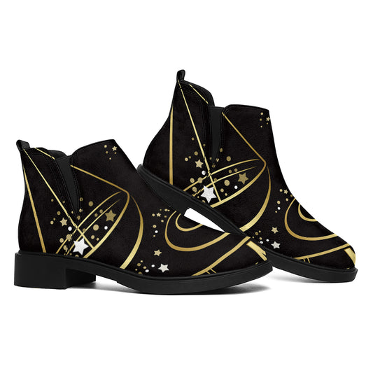 Gold And Black Libra Sign Print Flat Ankle Boots