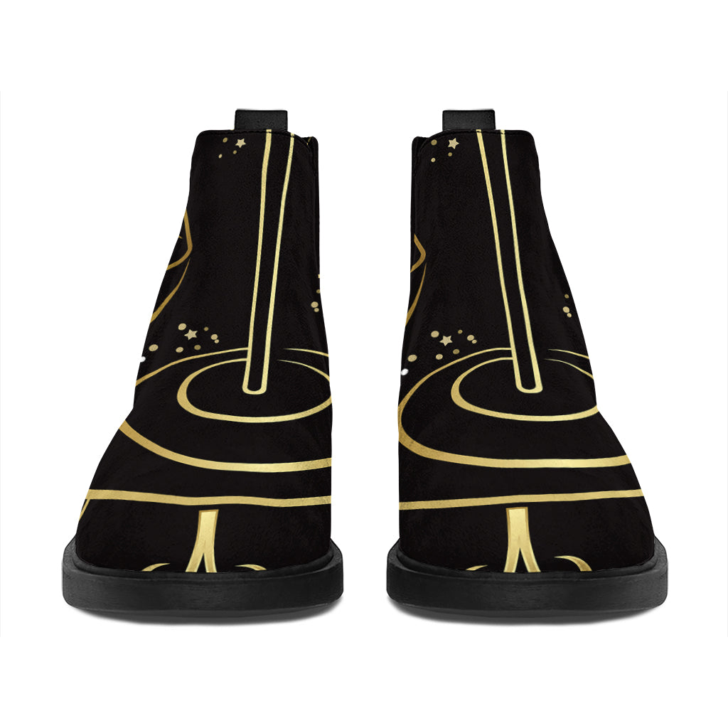 Gold And Black Libra Sign Print Flat Ankle Boots