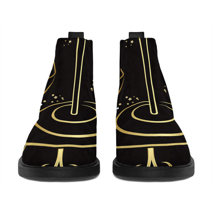 Gold And Black Libra Sign Print Flat Ankle Boots