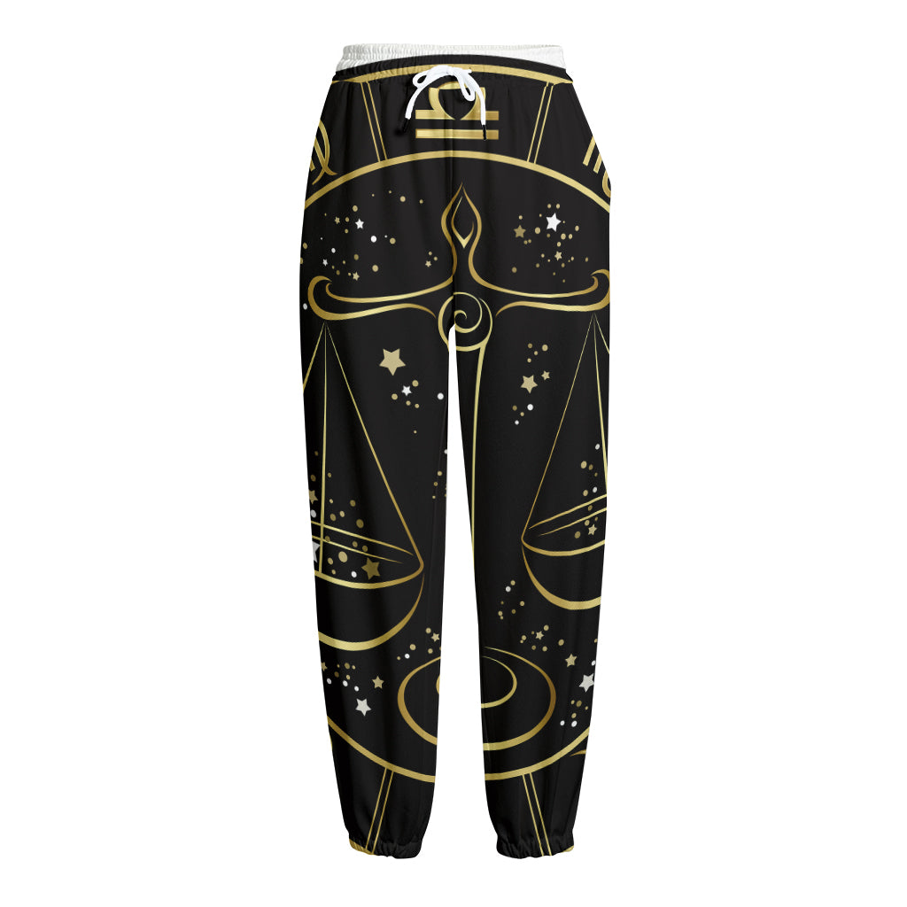 Gold And Black Libra Sign Print Fleece Lined Knit Pants