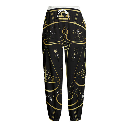 Gold And Black Libra Sign Print Fleece Lined Knit Pants