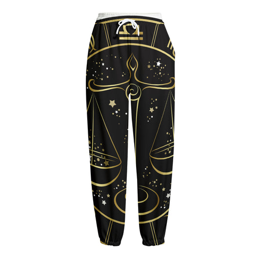 Gold And Black Libra Sign Print Fleece Lined Knit Pants