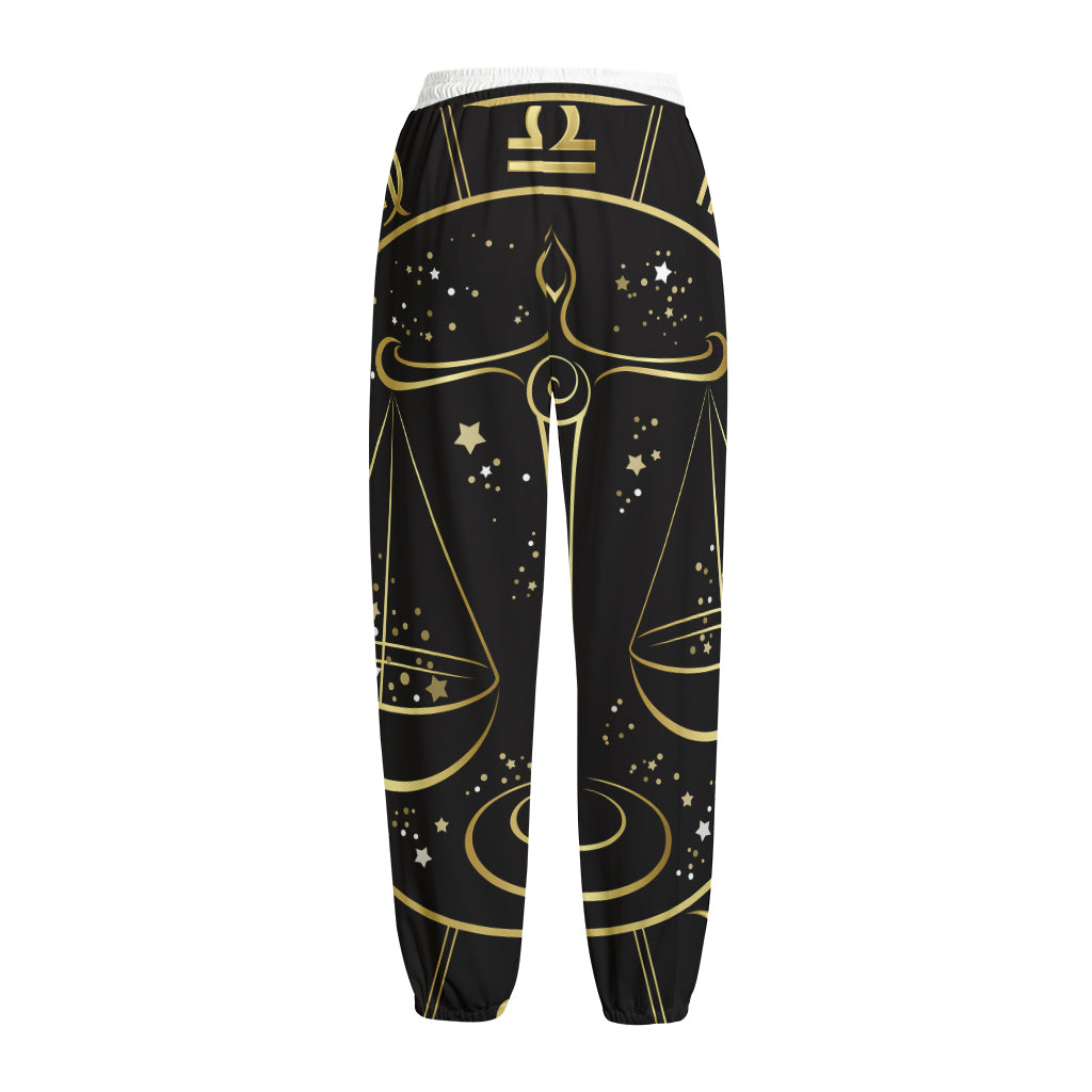 Gold And Black Libra Sign Print Fleece Lined Knit Pants