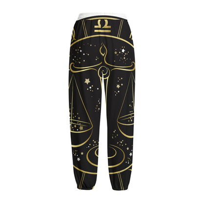 Gold And Black Libra Sign Print Fleece Lined Knit Pants
