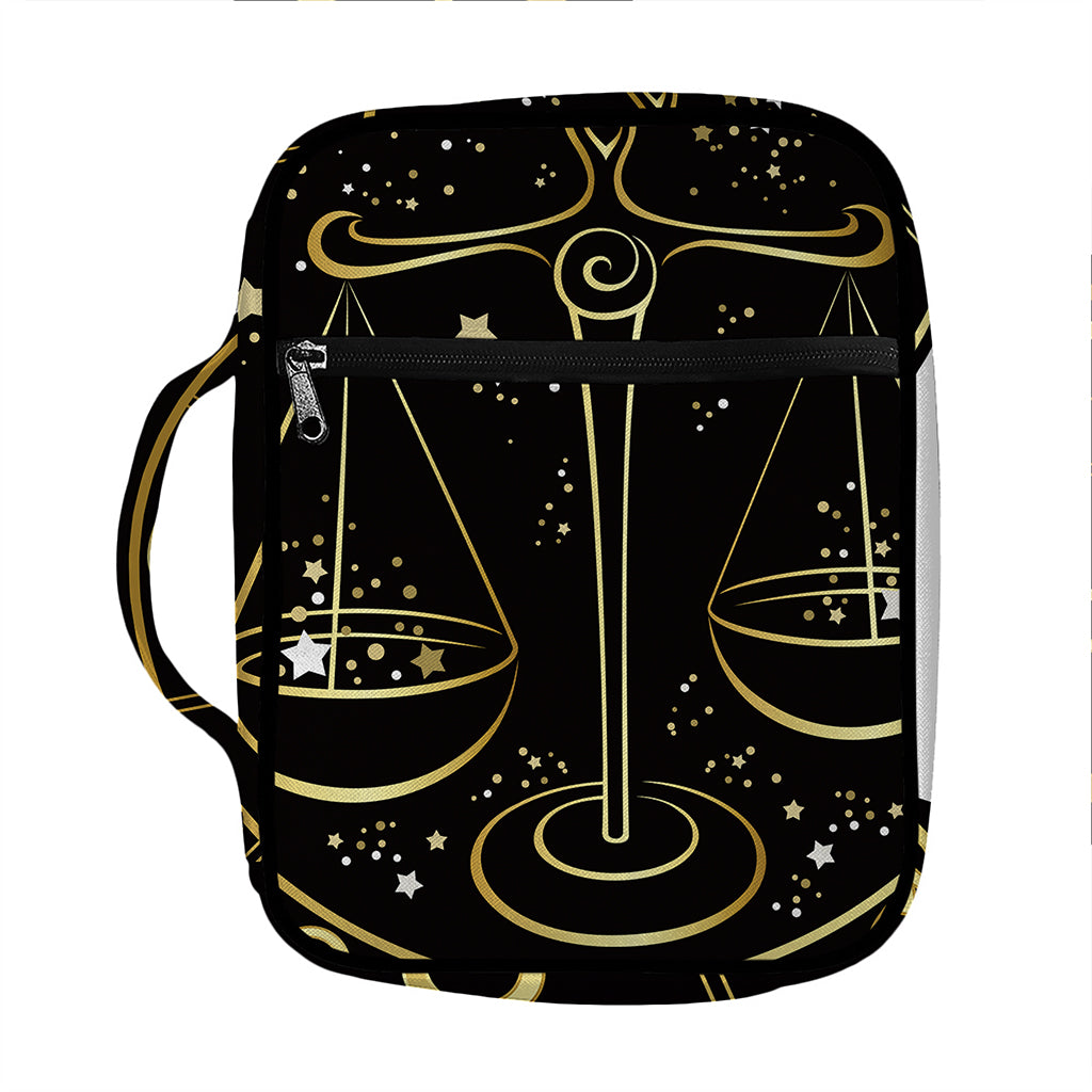 Gold And Black Libra Sign Print Front Pocket Bible Bag