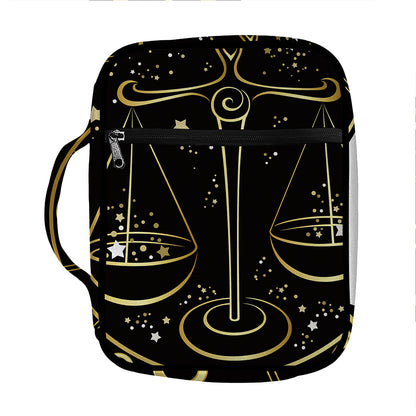 Gold And Black Libra Sign Print Front Pocket Bible Bag