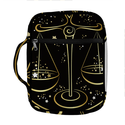 Gold And Black Libra Sign Print Front Pocket Bible Bag