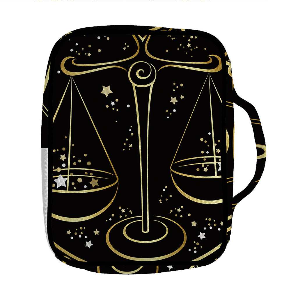 Gold And Black Libra Sign Print Front Pocket Bible Bag