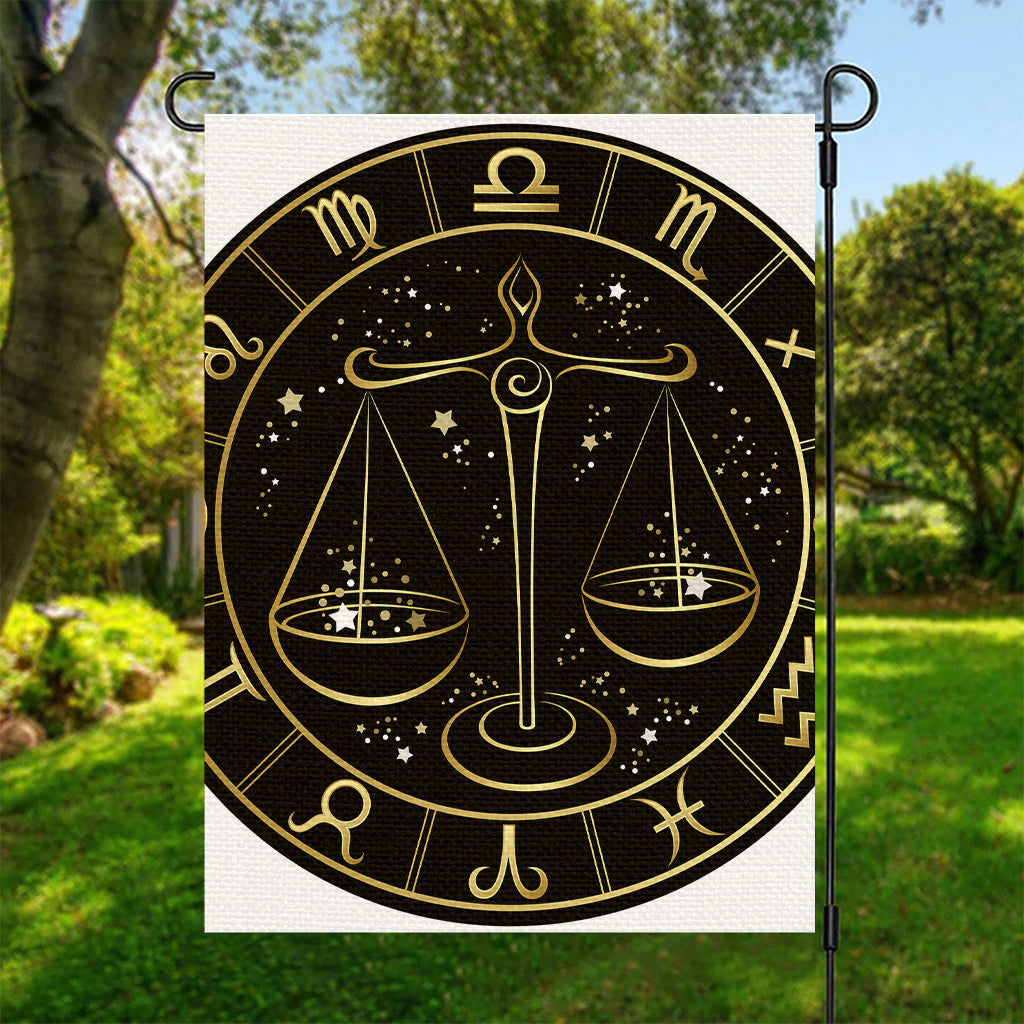 Gold And Black Libra Sign Print Garden Flag