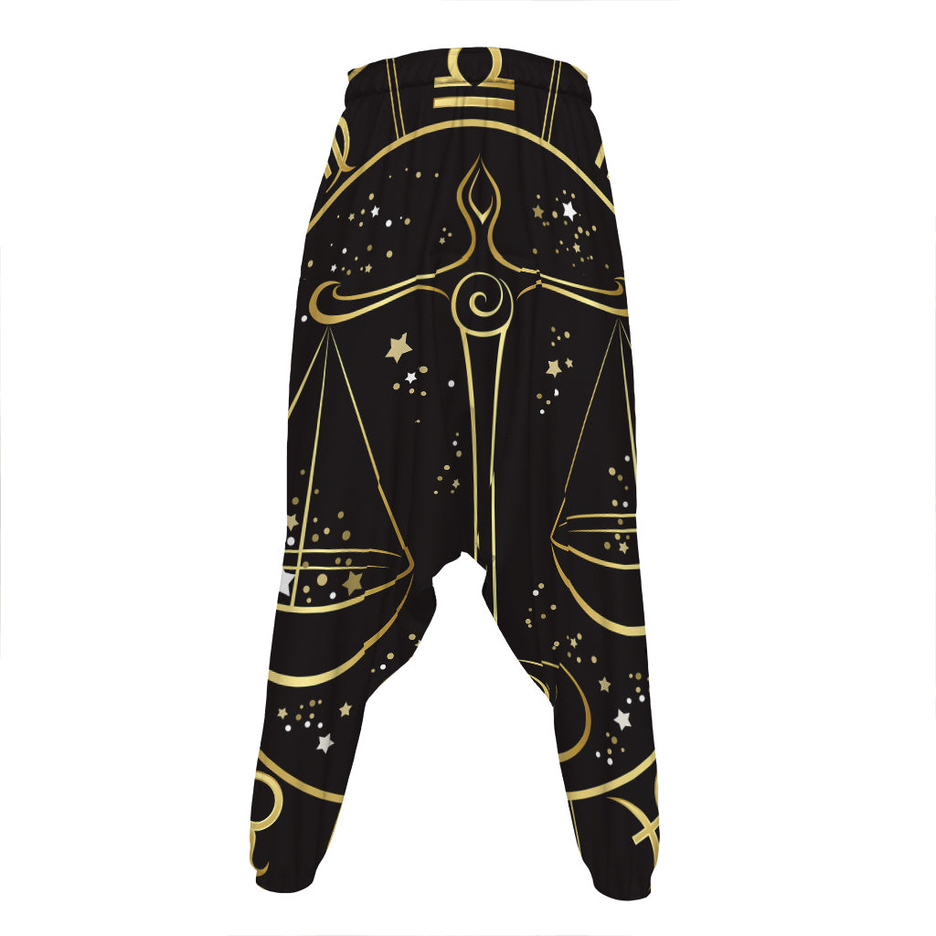 Gold And Black Libra Sign Print Hammer Pants