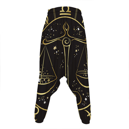 Gold And Black Libra Sign Print Hammer Pants