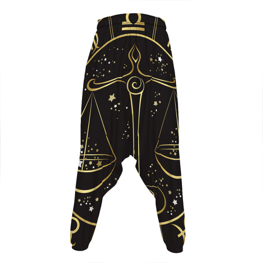 Gold And Black Libra Sign Print Hammer Pants