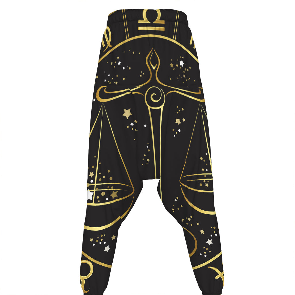 Gold And Black Libra Sign Print Hammer Pants