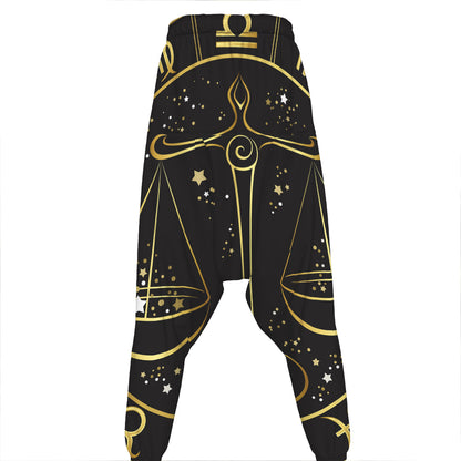 Gold And Black Libra Sign Print Hammer Pants