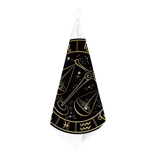 Gold And Black Libra Sign Print Hand Towel