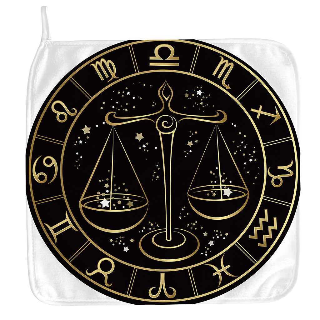 Gold And Black Libra Sign Print Hand Towel
