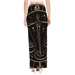 Gold And Black Libra Sign Print High Slit Maxi Skirt