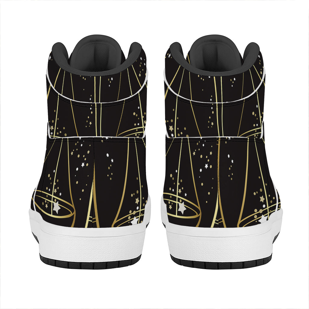 Gold And Black Libra Sign Print High Top Leather Sneakers