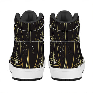 Gold And Black Libra Sign Print High Top Leather Sneakers