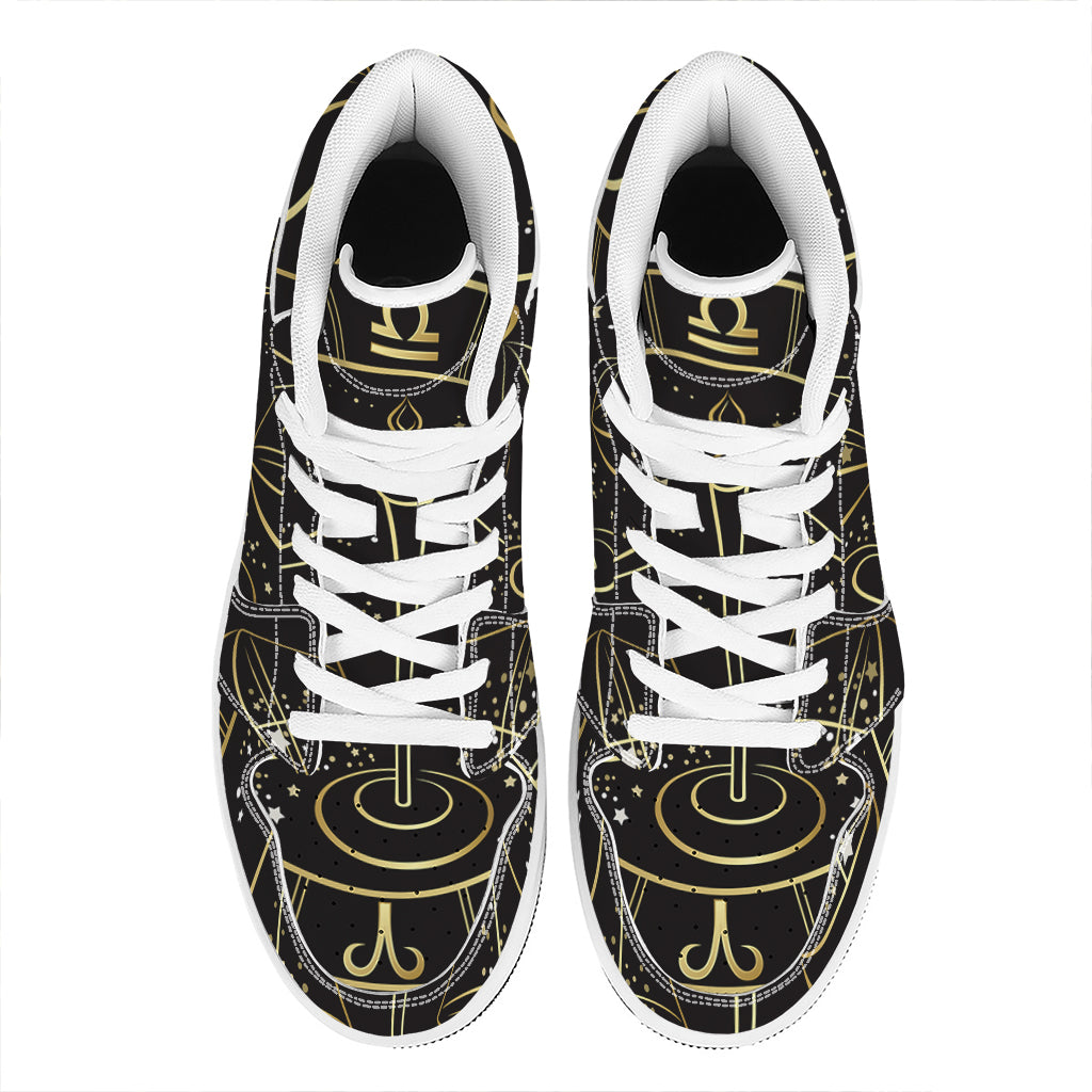 Gold And Black Libra Sign Print High Top Leather Sneakers