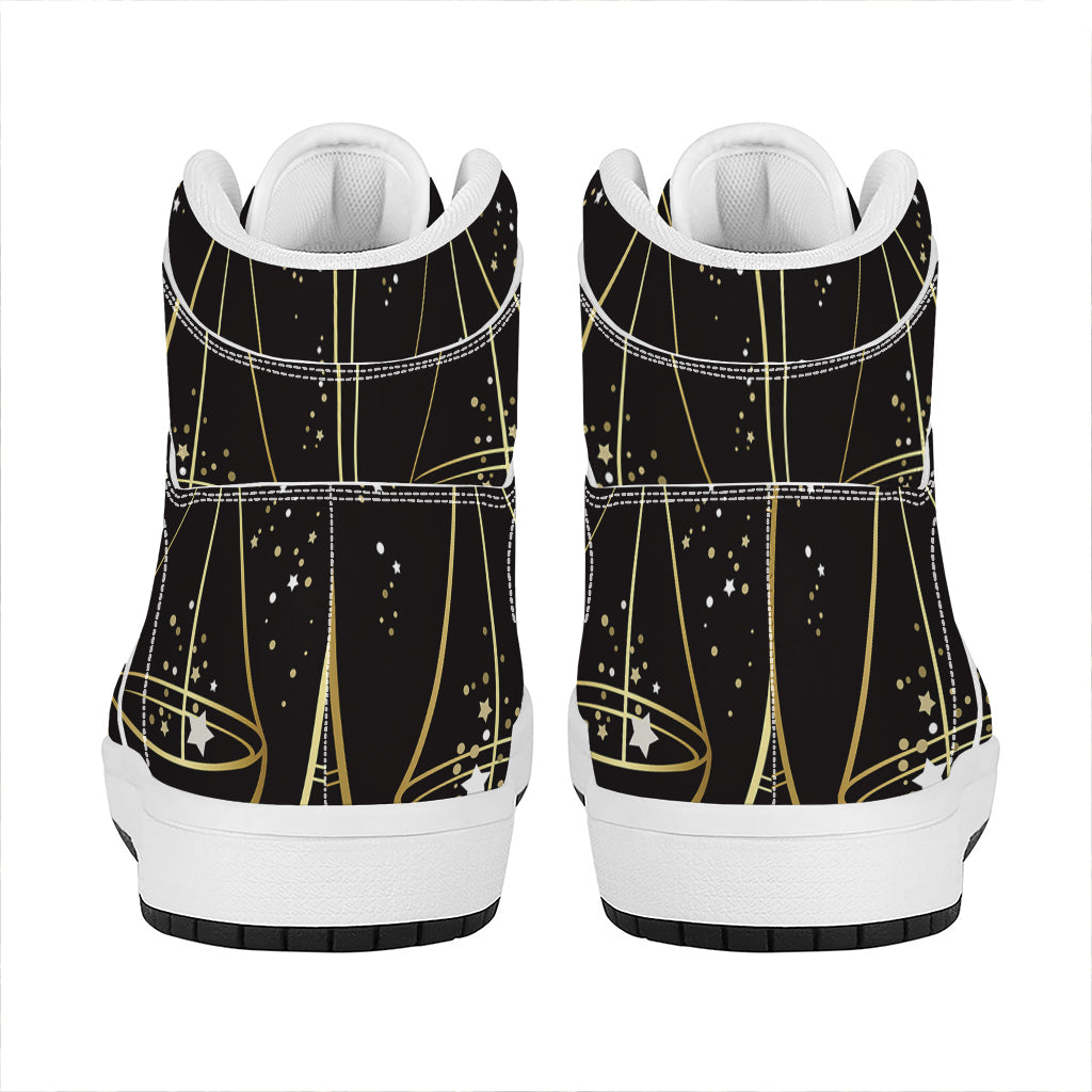 Gold And Black Libra Sign Print High Top Leather Sneakers